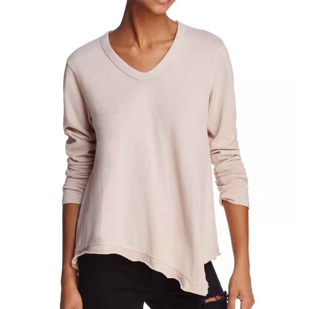 Wilt Asymmetric Long-Sleeve Tee Tunic Tan Beige V neck large